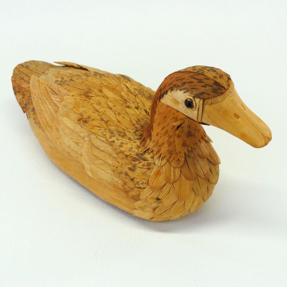 VTG Corn Husk Duck Decoy Mallard Folk Art Hunting Handmade Farmhouse Cabin Decor